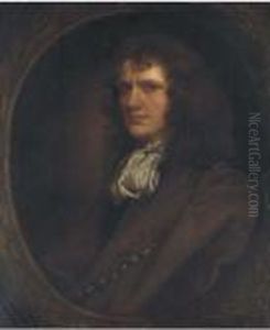 Portrait Of A Gentleman, 
Half-length, In A Brown Coat And White Cravat, In A Sculpted Cartouche by John Greenhill