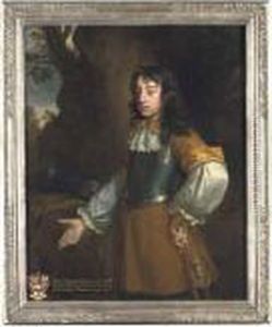 Portrait Of Henry Fermor, 
Three-quarter-length, In A Buff Coat Andbreastplate, Holding A Cane, By A
 Tree by John Greenhill