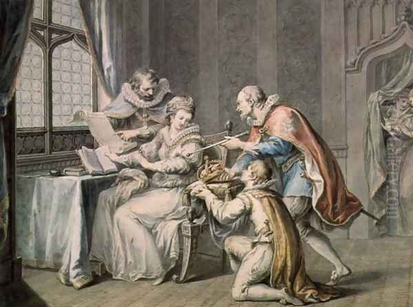 The Dukes of Northumberland and Suffolk praying Lady Jane Grey to accept the Crown - view 1