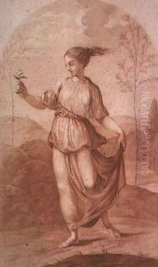 A Young Woman walking bare-footed in a Landscape by Giovanni Batista Cipriani
