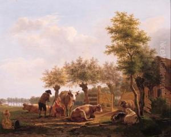 A Traveller Conversing With A Milkmaid In A Farmyard, Insummer - view 1