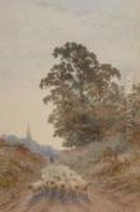 Shepherd And Flock On A Country Lane