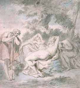 Cimon and Iphigenia: with two female attendants in a landscape by Giovanni Batista Cipriani