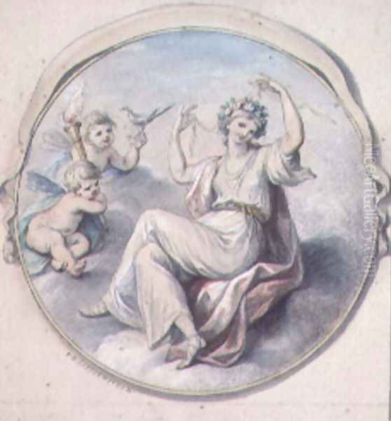 Venus binding her hair with a garland, attended by Cupids - view 1