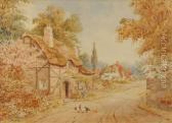 Summer Villagestreet With Thatched Cottage - view 1