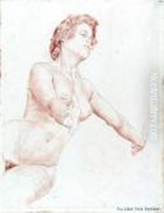 Sitzender Weiblicher Akt Mit Vorgestreckten Handen by Otto Greiner