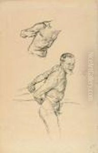 Mannliche Aktstudie Mit Detailskizzen. by Otto Greiner