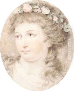 Head of a girl crowned with flowers