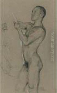 Standing Male Nude With Studies Of Hands by Otto Greiner