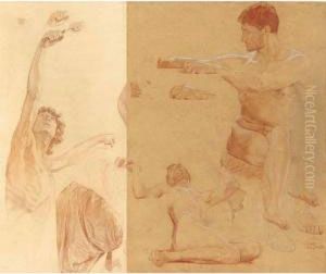 Study Of A Man With Raised Arms
And A Study For Prometheus And Athena Creating Man: Two Works by Otto Greiner