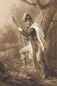 Un Chasseur De Profil A Gauche Tenant Un Fusil