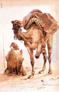 Praying Arab with a Secured Camel by Ippolito Caffi