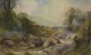 Rocky Stream With Cattle Crossing A Stone Bridge by Frank Gresley