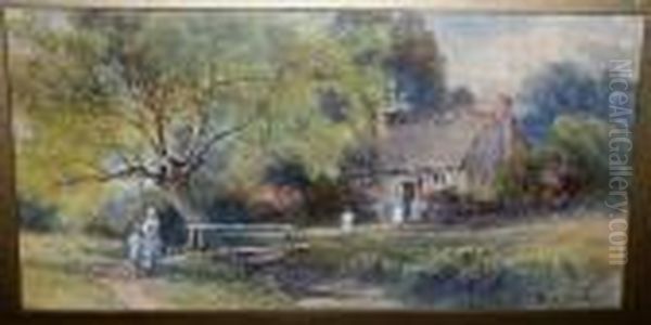 Figures Before A Thatched Cottage - view 1