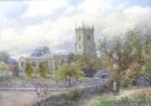 Figures Outside A Church by Frank Gresley
