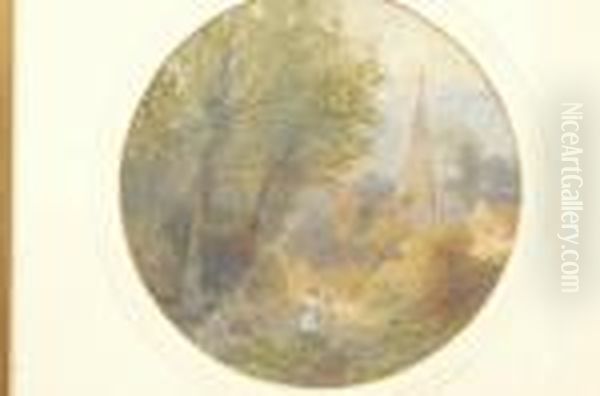 Children On A Country Lane, Before A Church - view 1
