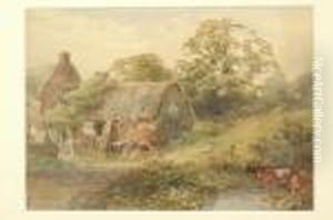 Farm House And Cattle Watering by Frank Gresley