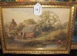 Cattle By A Thatched Barn by Frank Gresley