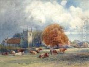 Swarkestone Church,derbyshire, A Summer Scene With Cattle