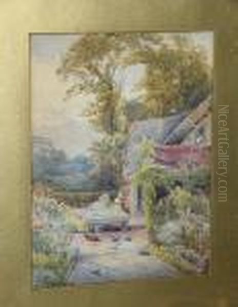 Birds Feeding With Cottage
Beyond, Signed And Dated 'frank Gresley 11', Watercolour Heightened With
White - view 1