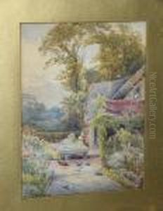 Birds Feeding With Cottage
Beyond, Signed And Dated 'frank Gresley 11', Watercolour Heightened With
White by Frank Gresley