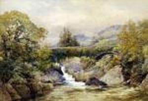 River Rapids And Bridge by James Stephen Gresley