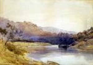 Quiet River, With Moored Sailing Boats by James Stephen Gresley
