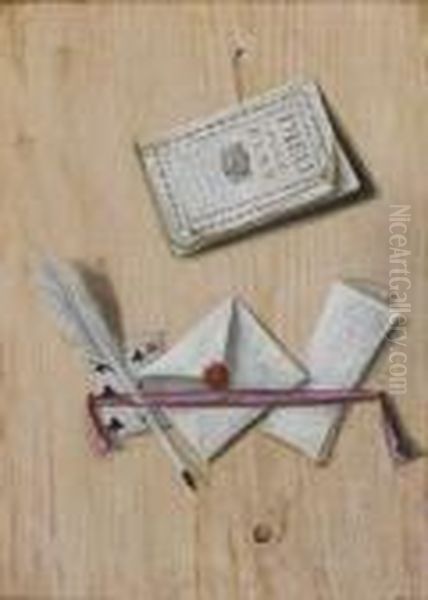 Trompe L'?il Au Pele Mele De Livre, Lettres Et Cartes Ajouer Toile 55 X 39cm - view 1