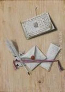 Trompe L'?il Au Pele Mele De Livre, Lettres Et Cartes Ajouer Toile 55 X 39cm