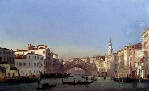 The Rialto Bridge, Venice by Ippolito Caffi