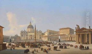 Piazza San Pietro, Roma by Ippolito Caffi