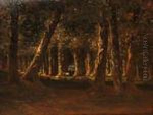 Barbizon Forest Scene With Animals by Prosper Gresy