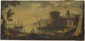 A Busy Port At Sunset by Orazio Grevenbroeck