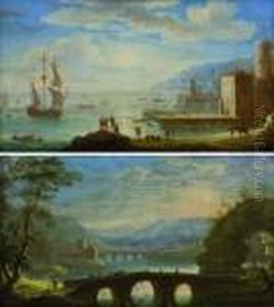 A)veduta Di Porto Mediterraneo Con Un Vascello E Astanti In Primo Piano - view 1