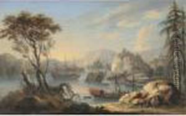 A View Of An Estuary With Moored Frigates - view 1