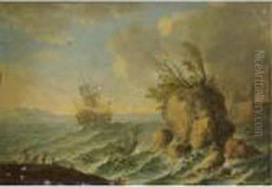 A Seascape With Shipping Off A Rocky Coastline by Orazio Grevenbroeck