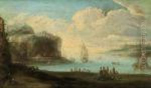 Paesaggio Costiero Mediterraneo Con Navi E Figure by Orazio Grevenbroeck