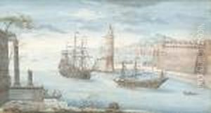 A View Of A Mediterranean Harbour, Said To Be Messina