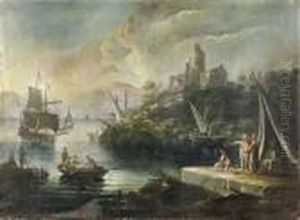 Porto Mediterraneo Con Vascelli E Astanti Turchi