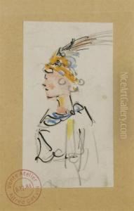Ensemble De Quatre Dessins
Representant Un Homme Portant Un Chapeau, Une Elegante Au Chapeau, Une
Danseuse Vue De Dos Et Un Militaire Avec Son Epee Sur Le Cote by Alfred Grevin