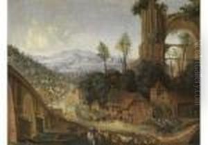 Stadtlandschaft Mit Blick Ins Tal Und Einer Grossenkirchenruine