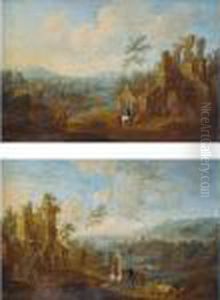 A Pair Of Extensive River Landscapes With Hawking Parties Before Cottages