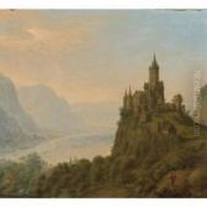 An Extensive Mountainous Landscape With A Castle On A Hill Top