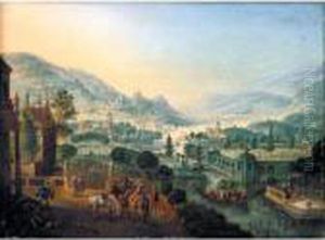 A Capriccio River Landscape With
 Elegant Figures On A Terrace Overlooking Pleasure Gardens