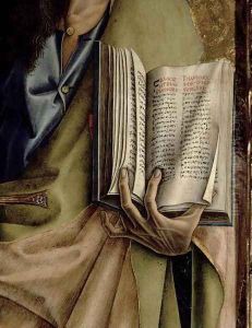 St. Paul, detail of the Book of Epistles, from the Sant'Emidio polyptych, 1473 by Carlo Crivelli