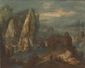 A Rhenish Landscape With Figures Resting On A Track