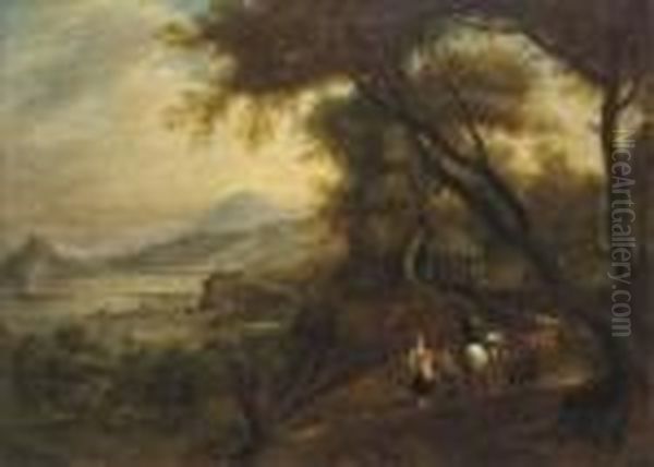 A Rhenish Landscape With Mounted Figures On A Wooded Track - view 1