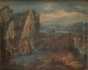 Peasants In A Lakeland Landscape By A Castle; A Companion