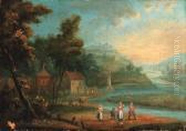 A River Landscape With Villagers In The Foreground - view 1