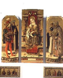 Madonna and Child enthroned with SS. Peter, Peter the Martyr (c.1205-52) Dominic and George by Carlo Crivelli